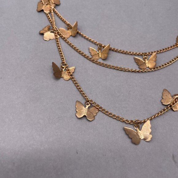 Butterfly Charms Chain Lobster Closure Gold Tone 17 Inches - Picture 3 of 6